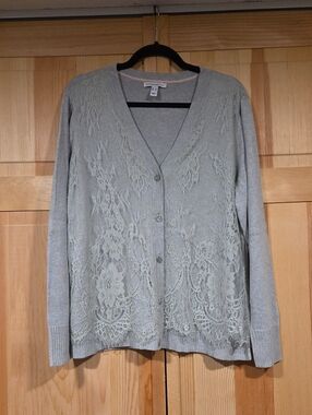 Isaac Mizrahi Live Gray Lace Cardigan Size L
